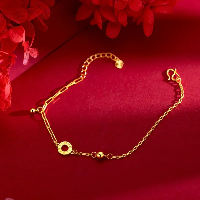 

9999 Real Gold 24K Japanese and Korean Fashion Women's Love Bracelet Small Fresh Gold Jewelry