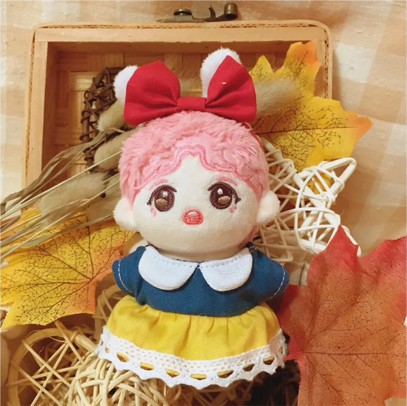 

New 10CM Plush Doll Clothes White Bow Blue Maid Skirt Handmade 10CM Stuffed Doll Accessories Children's Gift