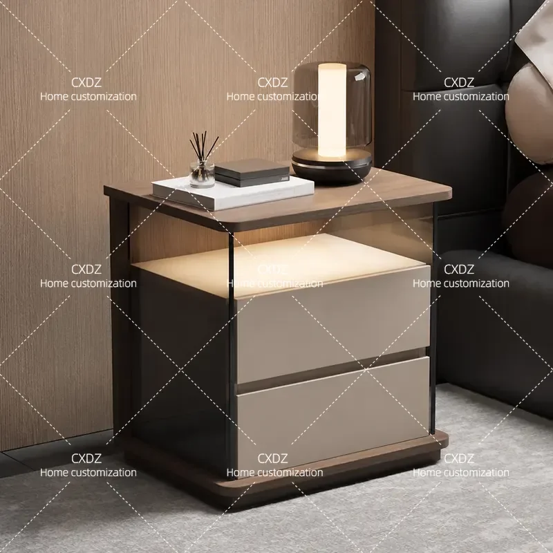 Luxury Walnut Bedside Table with Storage Locker Solid Wood Nightstand for Bedroom High End Modern Design 2026