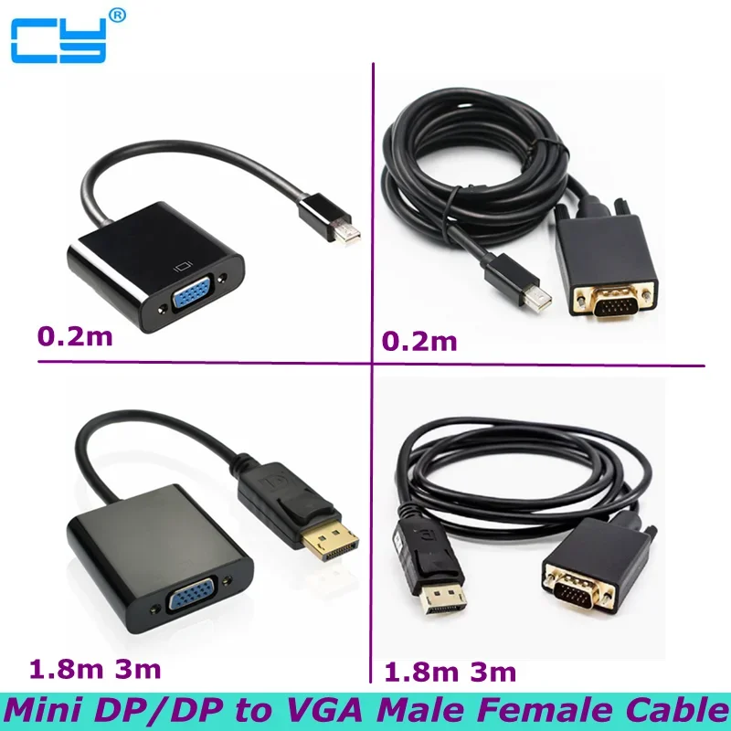 0,2 m 1,8 m 3m 1080p Mini Thunderbolt Mini DisplayPort DP a VGA cable macho y hembra adecuado para PC Mac Air Pro iMac