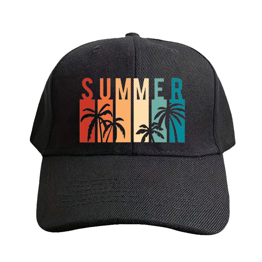 Hello Summer coconut tree Cap Summer Woman Man Baseball Cap Adjustable with Curved Brim Duckbill Cap Protection Sun Hats