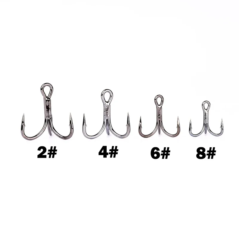 New 10pcs 6x Strong Super Sharp Round Treble Hook Antirust High Carbon Steel 2 4 6 8# Sea Treble Hooks Fishing Tackle