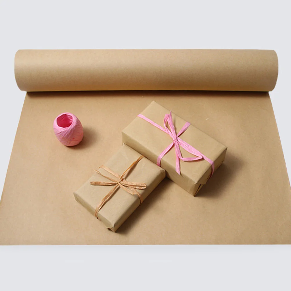 1 rolo de papel de embalagem marrom, material de embrulho de papel de polpa de madeira natural para embalagem floral de presente e artesanato