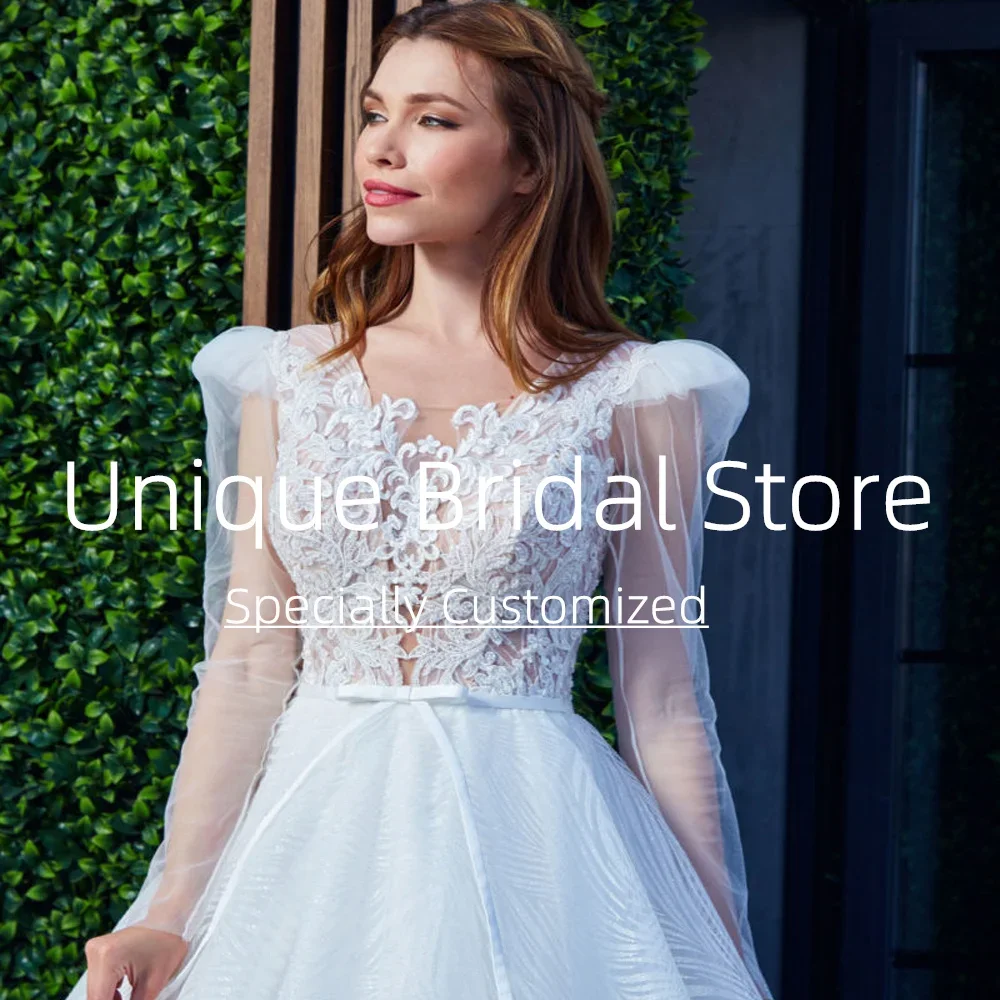 Abiti da sposa personalizzati Bellissimo abito da festa senza schienale con maniche lunghe a trapezio elegante con applicazioni per abito da sposa da donna