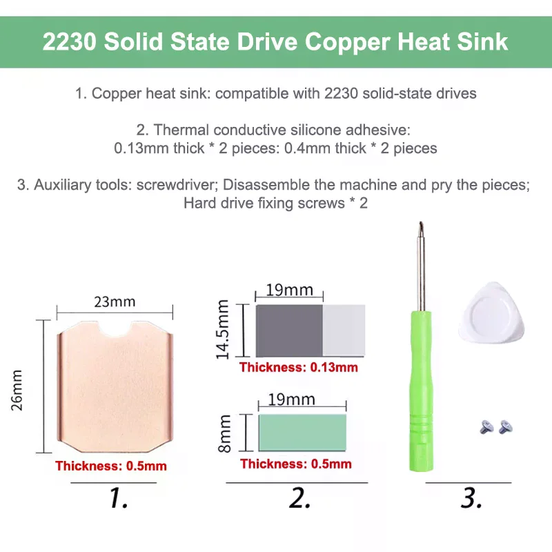 M.2 Hard Disk Copper Heatsink M.2 2230 Solid State Drives Cooling Thermal Cooler Radiator For Steam Deck Console Accessories