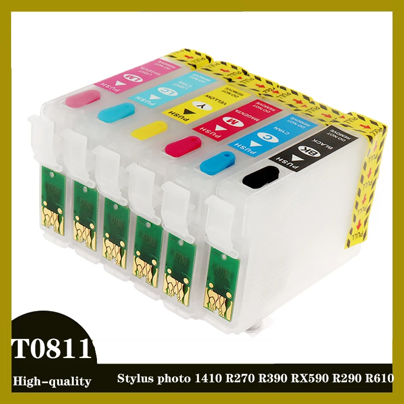 T0811 Refillable Ink Cartridge For Epson T0811 - T0816 Stylus photo 1410 R270 R390 RX590 R290 R610 RX690 T50 TX700W TX800W