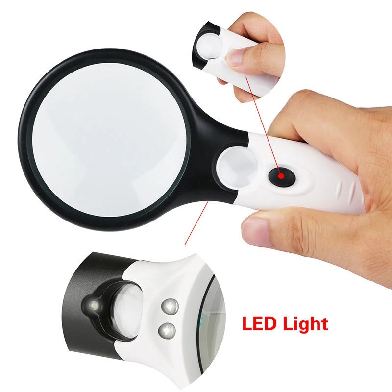 Top-3 LED Light 45X Handheld Magnifier Reading Magnifying Glass Lens Jewelry Loupe