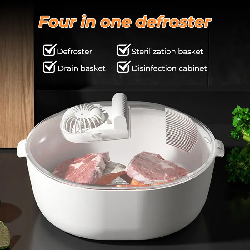 Kitchen Quick Thaw Machine, 4 in 1 Defrosting Tray, Household Food Meat, Fresh-Keeping, UV Antibacterial Box, Tableware