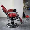 Silla de peluquería de estilo antiguo, color rojo y plateado, para salón de peluquería, a la venta 3