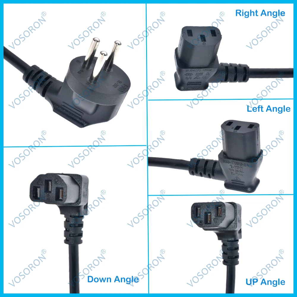 Israel SI-32 3-Pin Plug to IEC C13 Female PDU Right Angle Power Cable (Up/Down/Left/Right Angle) for UPS/PC/Monitor/Printer/TV