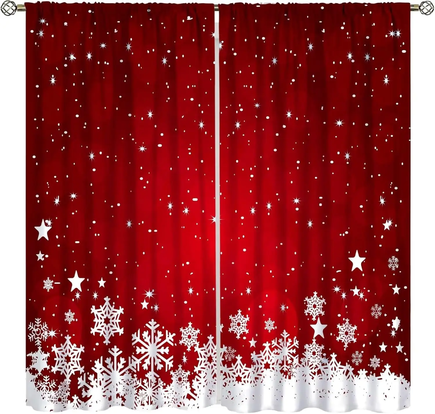 Red Christmas Curtains with Cute Elf, Snowflakes and Gifts Print, Festive Winter Drapes for Living Room Window