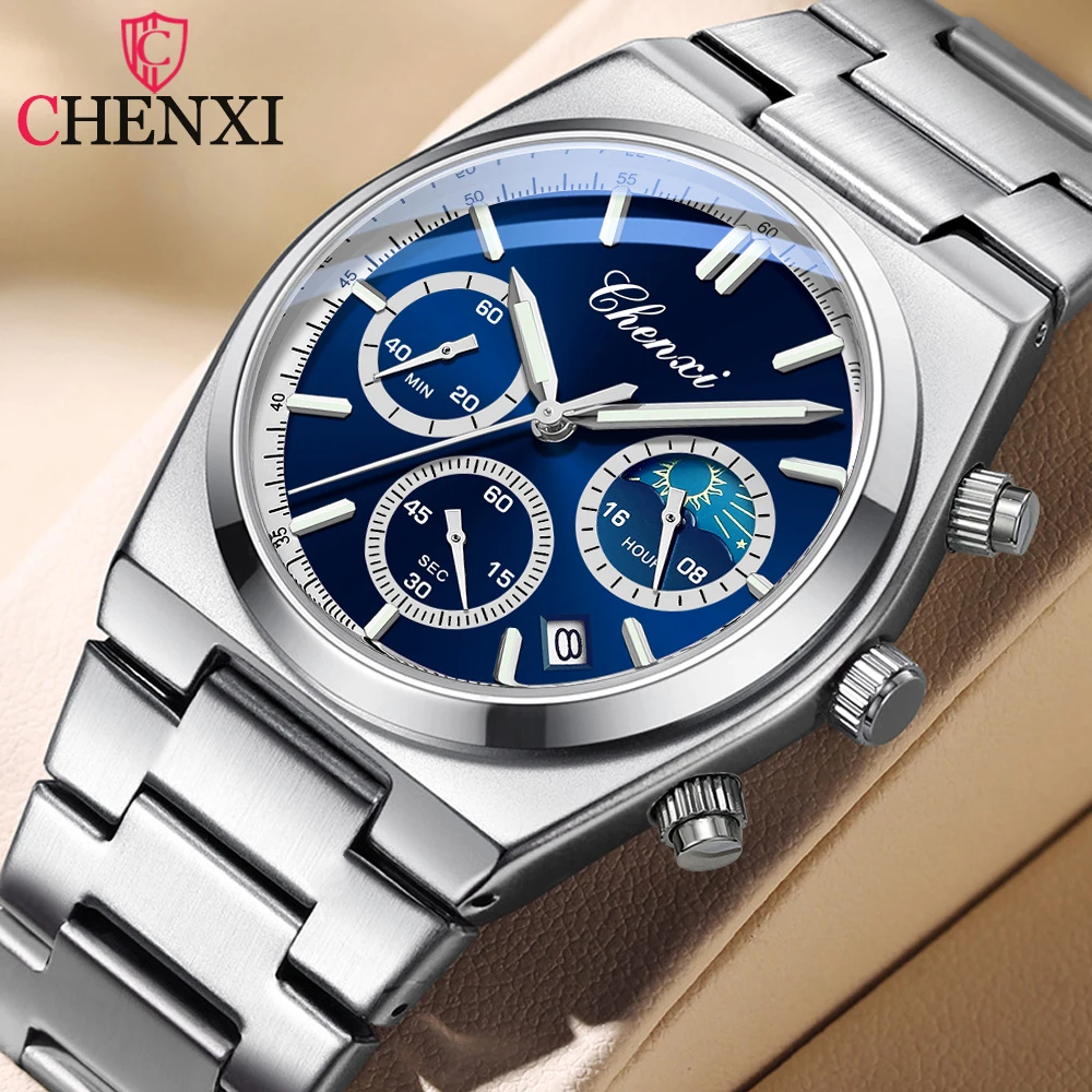 

CHENXI мужские часы спортивные ремешок из нержавеющей стали календарь кварцевые водонепроницаемые часы мужские лучший бренд класса люкс Relogio Masculino