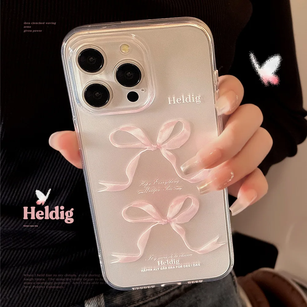 Cute bow pink girl woman gradient phone case soft silicone cover for iphone 15 plus 14 12 promax 13 11 pro max back cover