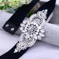 TOPQUEEN S05B Rhinestone Black Elastic Belt Women Luxury Female Evening Dress Loose Sweatshirt Coat Daily Full Crystal Sparkly