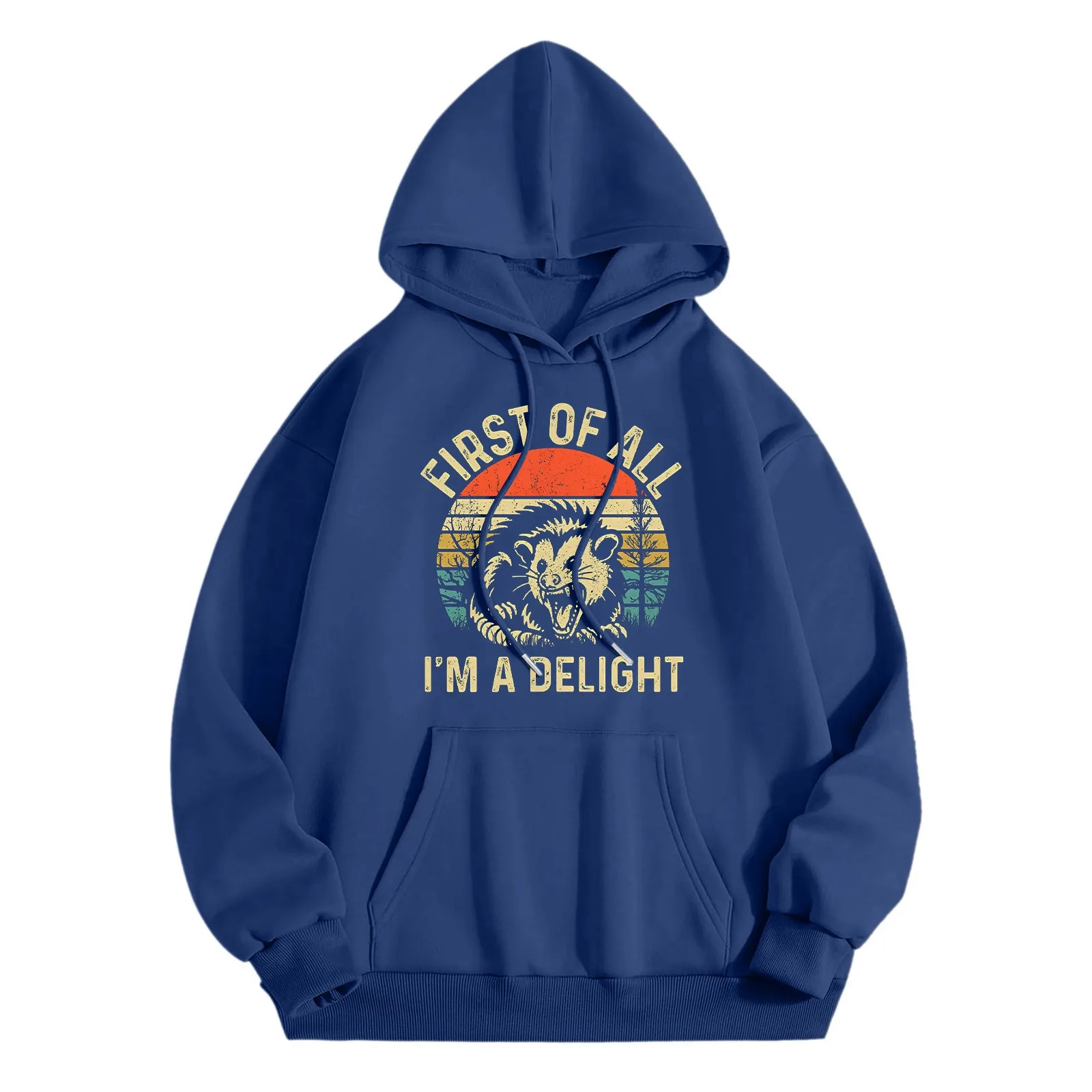 First Of All I'M A Delight Roaring Mouse Funny Graphic Hoodies Vintage Y2k Sweater Drop Shoulder Long Sleeve Hooded Sweatshirt