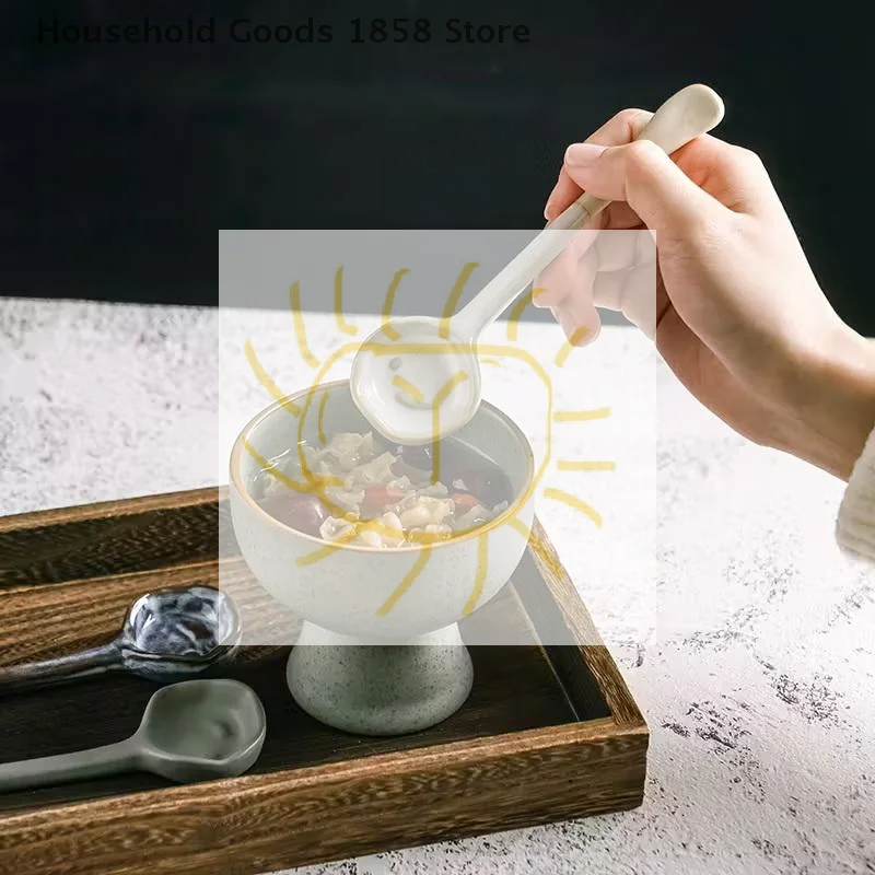 1pc Long Handle Crooked Spoon Cute Exquisite Stoneware Retro Afternoon Tea Coffee Stirring Spoon High Value Handmade Spoon