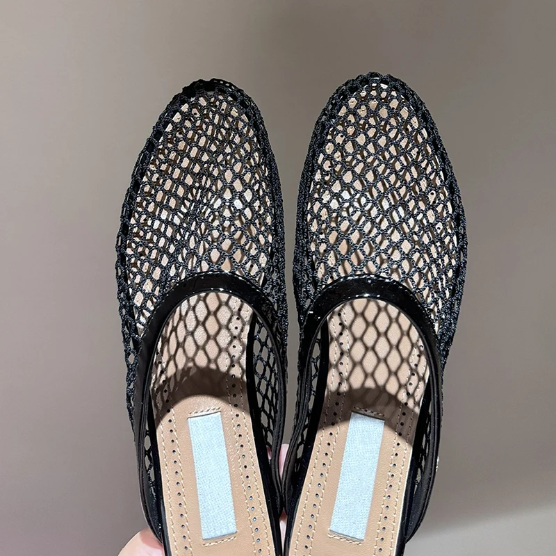 Summer New Style Mesh Hollow Flat Half Slippers Women Ballet Shoe Outside Close Round Toe Slip on Lazy Women Casual Mules Slides