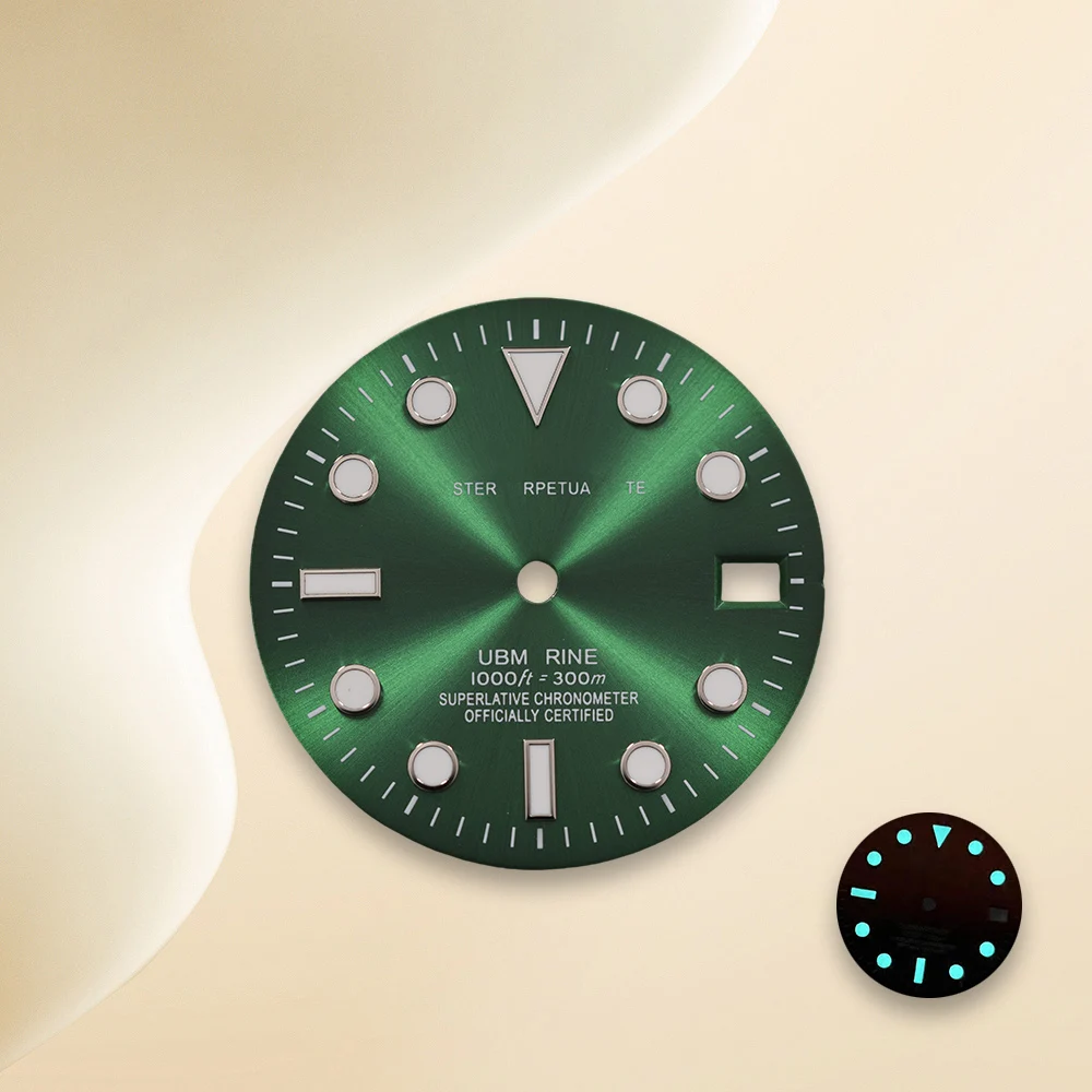 Cadran à rayons solaires avec Logo S, 28.5mm, NH35, adapté au mouvement NH35/NH36/4R/7S C3, outil de Modification de montre lumineux vert