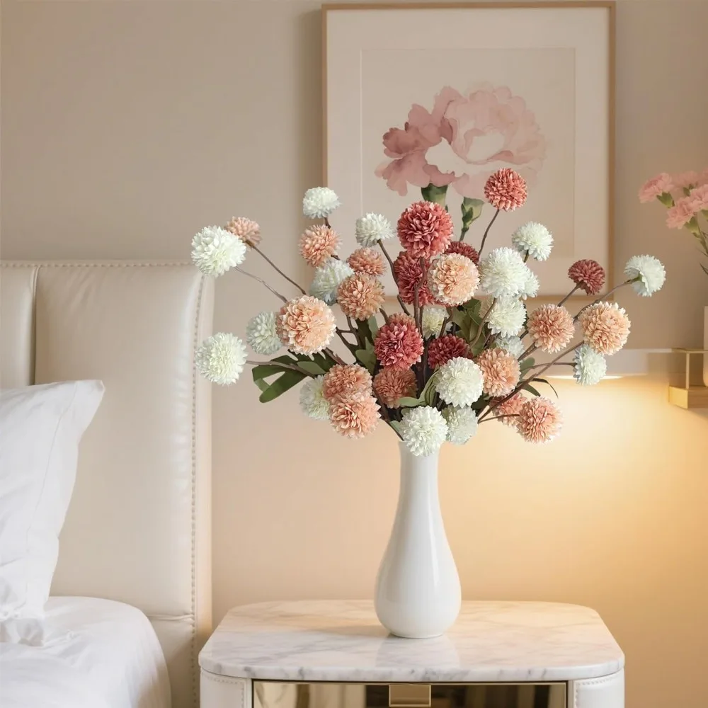 5 Köpfe Künstlicher Blumenstrauß Löwenzahn-Blumenball Kunstblumen Vasenarrangement Heim Garten Hochzeitsdekoration DIY Bastelkranz – Detail 3