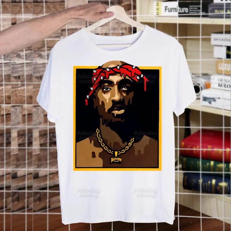 Rapper Tupac 2pac Hip Hop Printed T Shirt Men Retro Washed Tops Tees Harajuku Tshirt Streetwear Hip Hop Male T-shirts