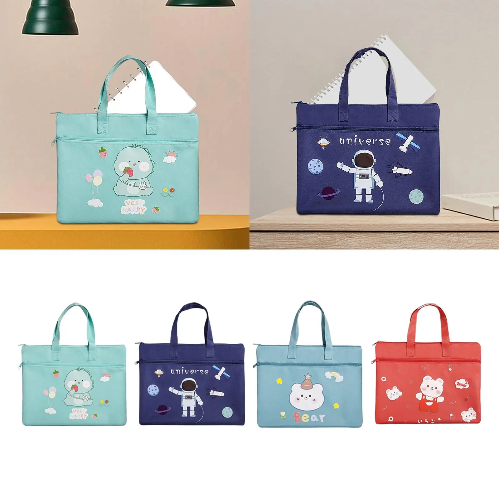 Cartoon File Bag Tote Waterproof Lightweight Practical Canvas Girls and Boys