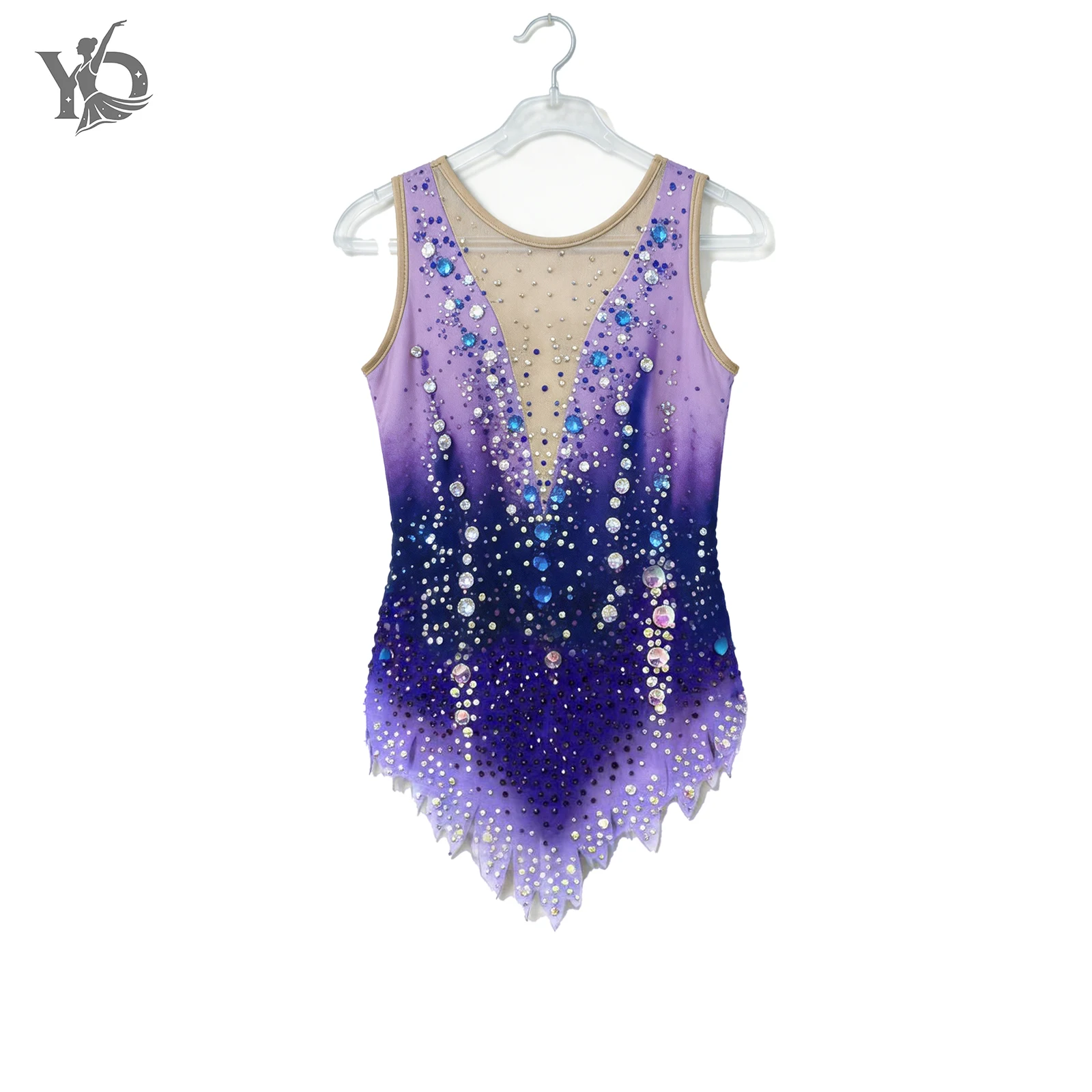

Luxury Gradient Sparkly Rhinestone Sleeveless Figure Skating Ice Dance Gymnastics Competition Performance Training Costume Girls