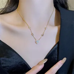 New Fashion Trend Stainless Steel Elegant Delicate Simple Heart Zircon Necklace Women Jewelry Wedding Party Premium Gift