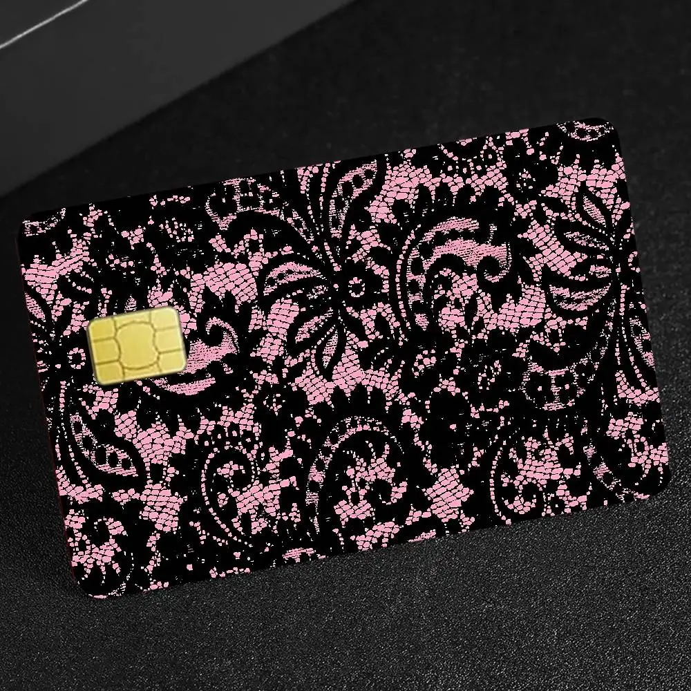 Black pink lace pattern Anime Spend or Save Funny Shell On Off Ultra Thin No Fade Sticker Skin Cover Film for Debit Credit Card