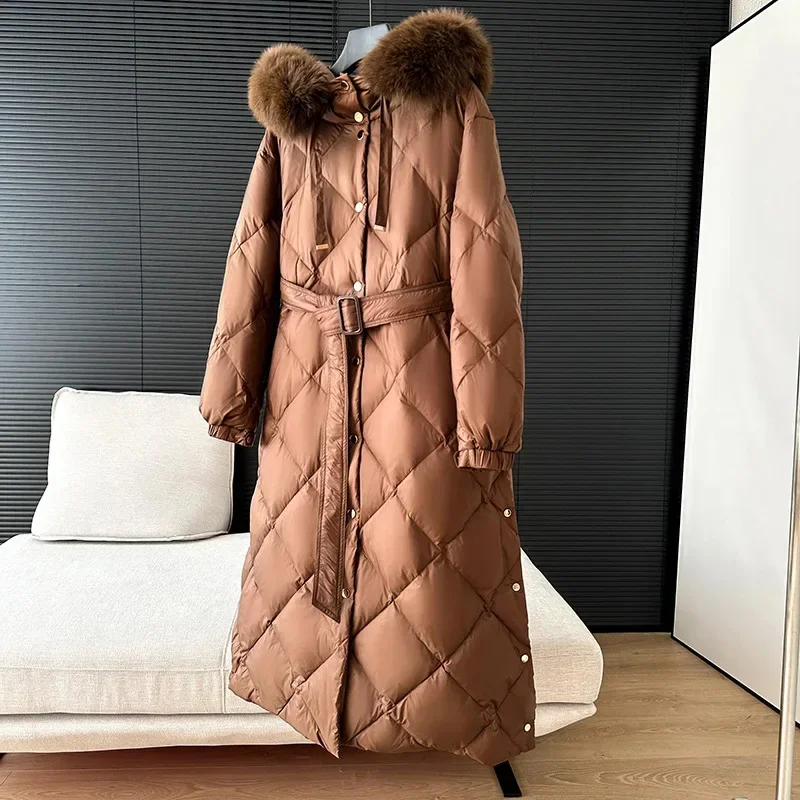 Lagabogy 2024 New Winter Women 90% White Duck Down Jacket Casual Loose Over Size Thick Outwear With Hood Female Warm Puffer Coat