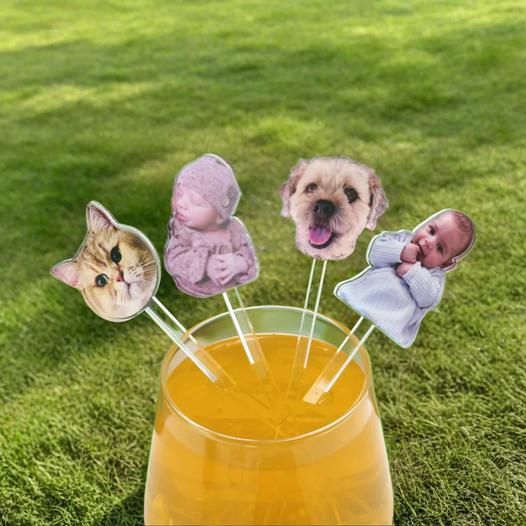 12/60/120pcs Personalized Pet Face Acrylic Drink Stirs Custom Baptism Souvenir Customized Print Wedding Gift Cocktail Stirrers