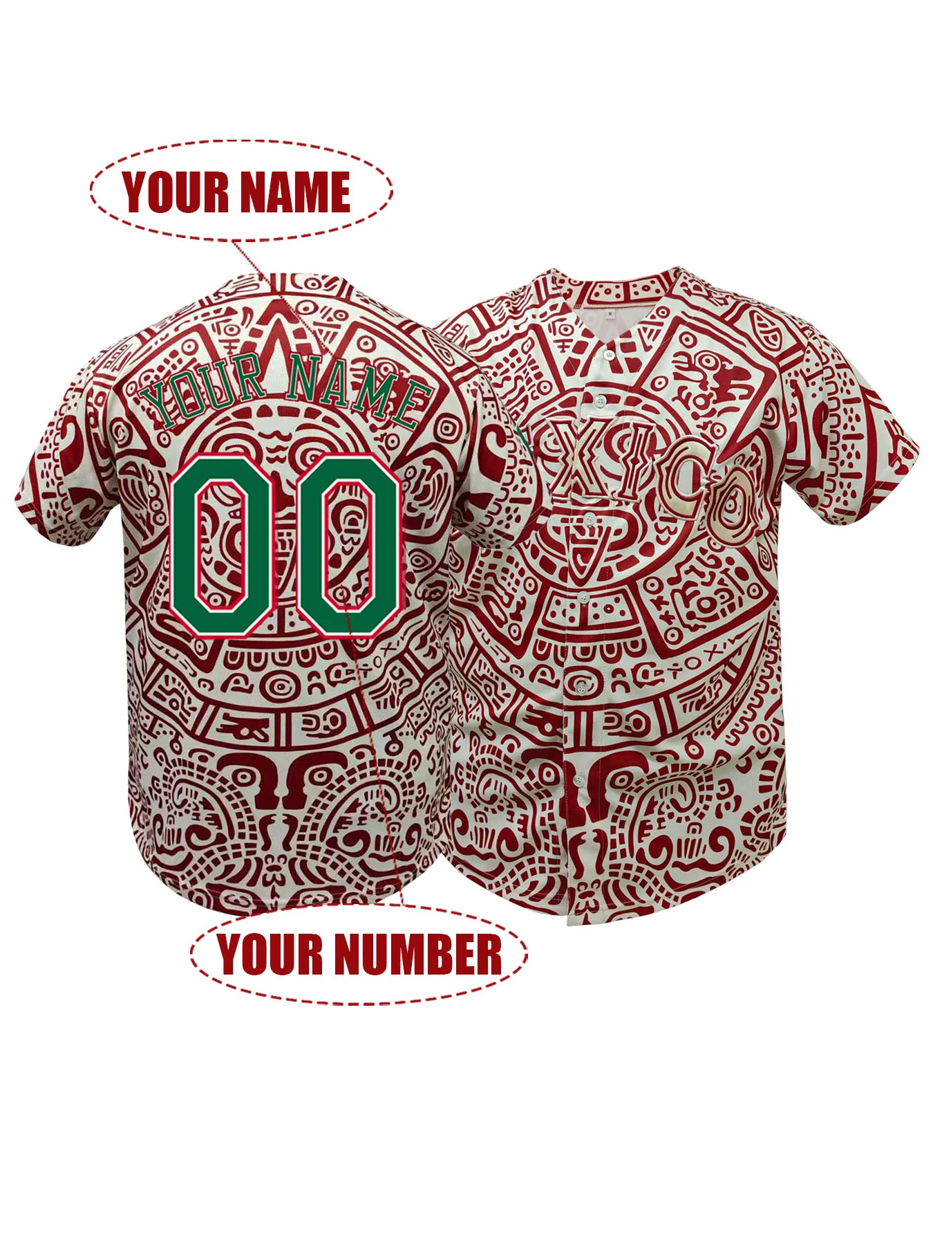 Custom Embroidered Mexico Baseball Jersey Aztec Tribal Breathable Personalized Name Number Unisex Sports Shirt S-3XL