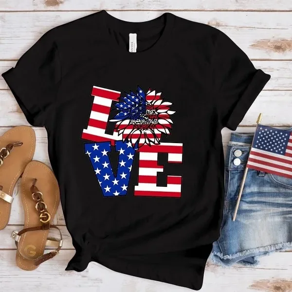 

Women's Round Neck Short Sleeved American Independence Day Party Clothing Women's Loose and Comfortable Plus Size T-shirt