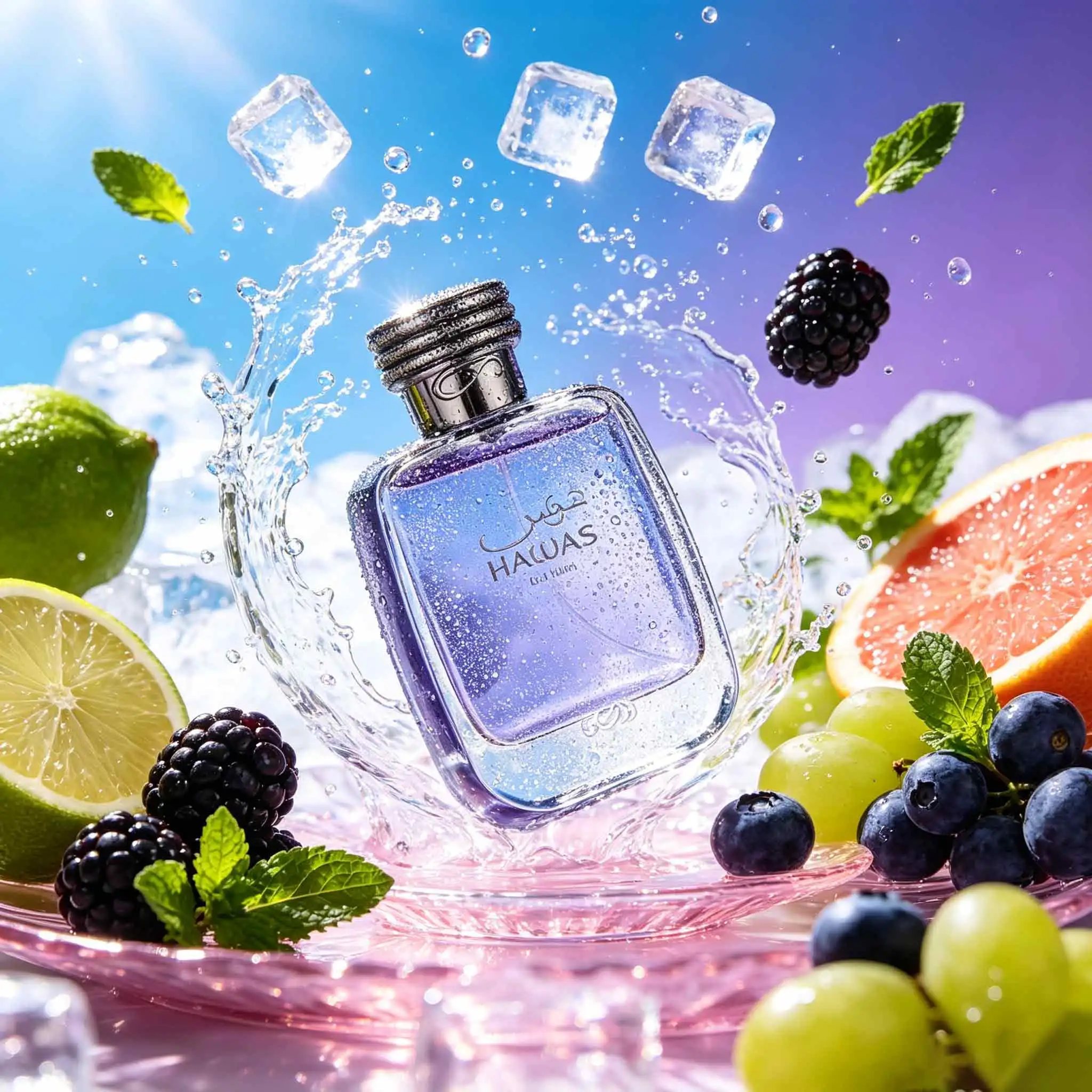 Hawas For Him Perfume 100Ml, Bergamot‑Apple Deliver Bright Fruity Scent, Crisp Aquatic Note Rushes Over, Sandalwood‑Musk Base, Crystal‑Blue Fragrance, Show Men’s Fresh Handsome Aura.