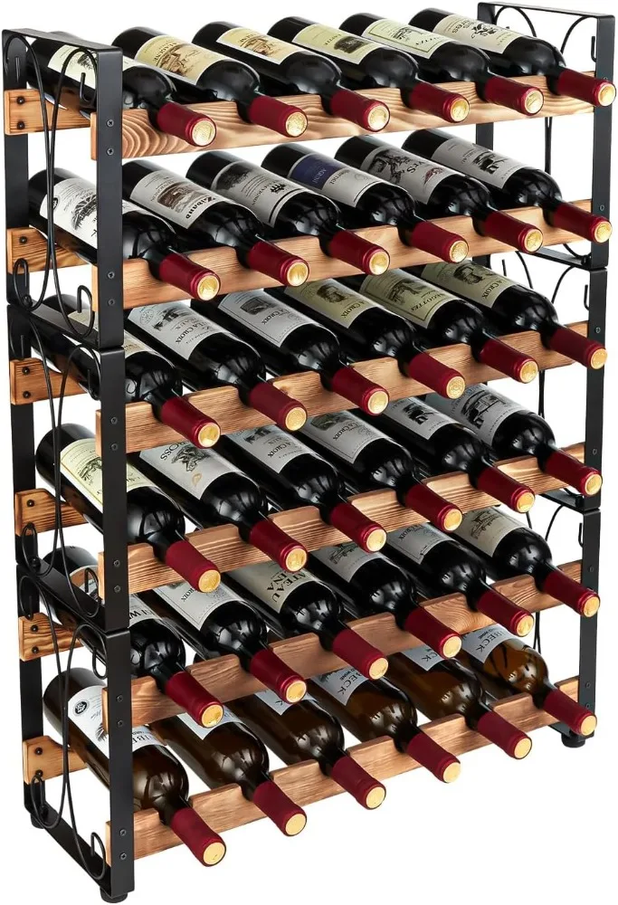 X-cosrack Stackable Rustic 36 Bottle Wine Rack, Freestanding Floor Wine Holder Stand Can Used Separate or Stacked 6 Tier Wobble