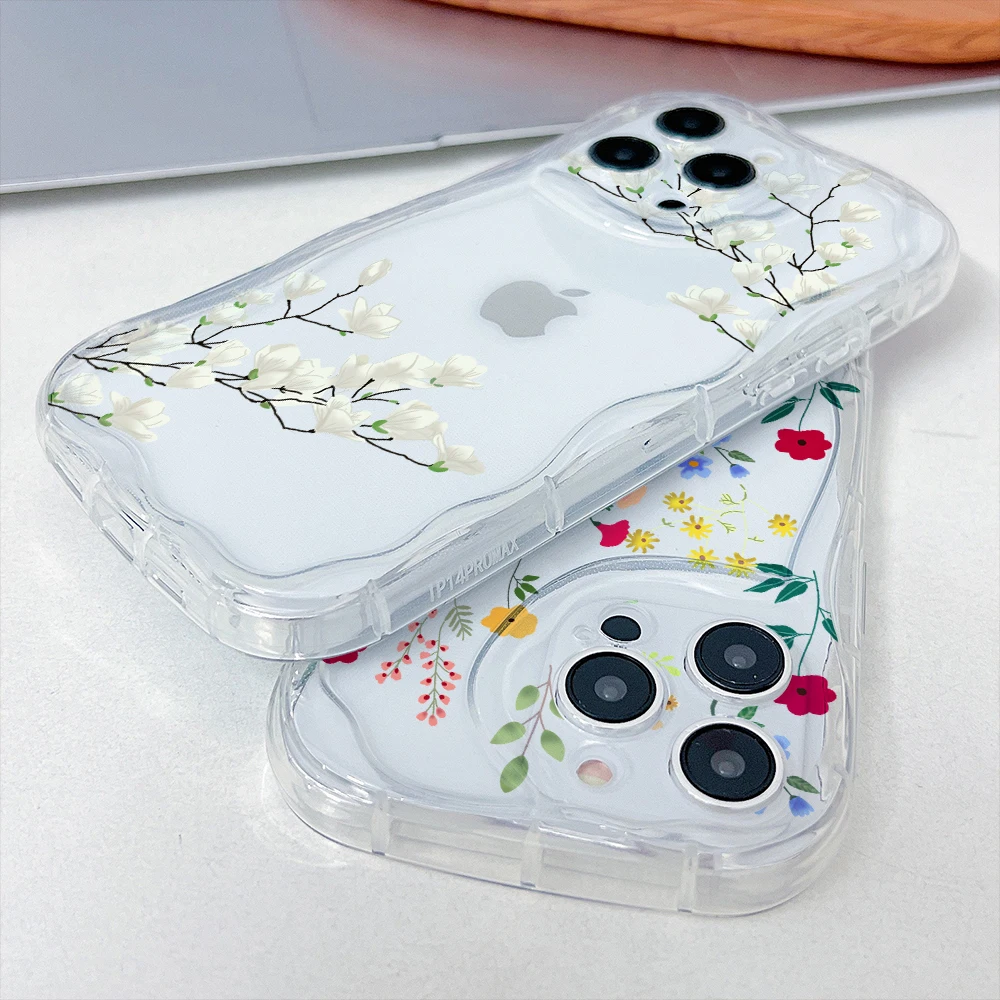 New Ins Flowers Phone Case for Oppo A98 A94 A79 A78 A76 A74 A60 A58 A57 A55 A54 A53 A38 A17 A16 A15 A3x 5G 3D Wave Clear Cover