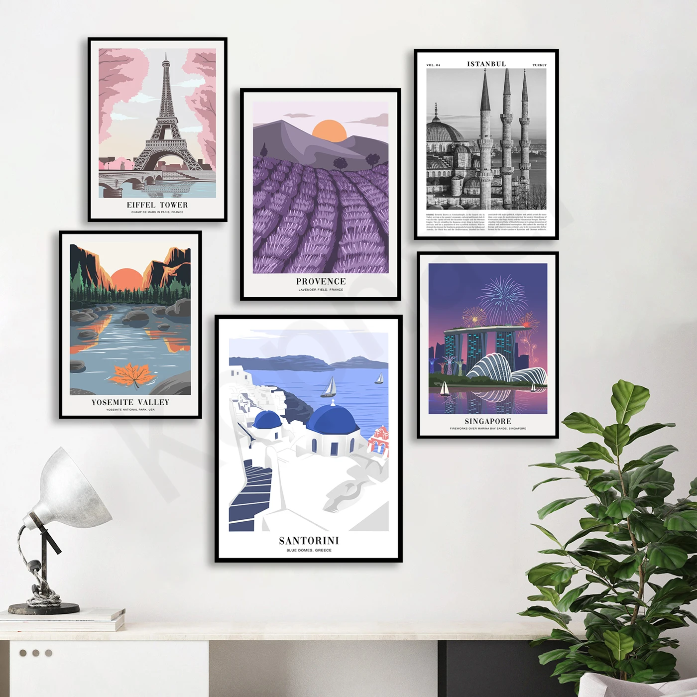 Greece Paris Provence Mount Fuji Istanbul Canada Singapore Hong Kong. City Travel Scenery. Home Wall Decor Art Poster