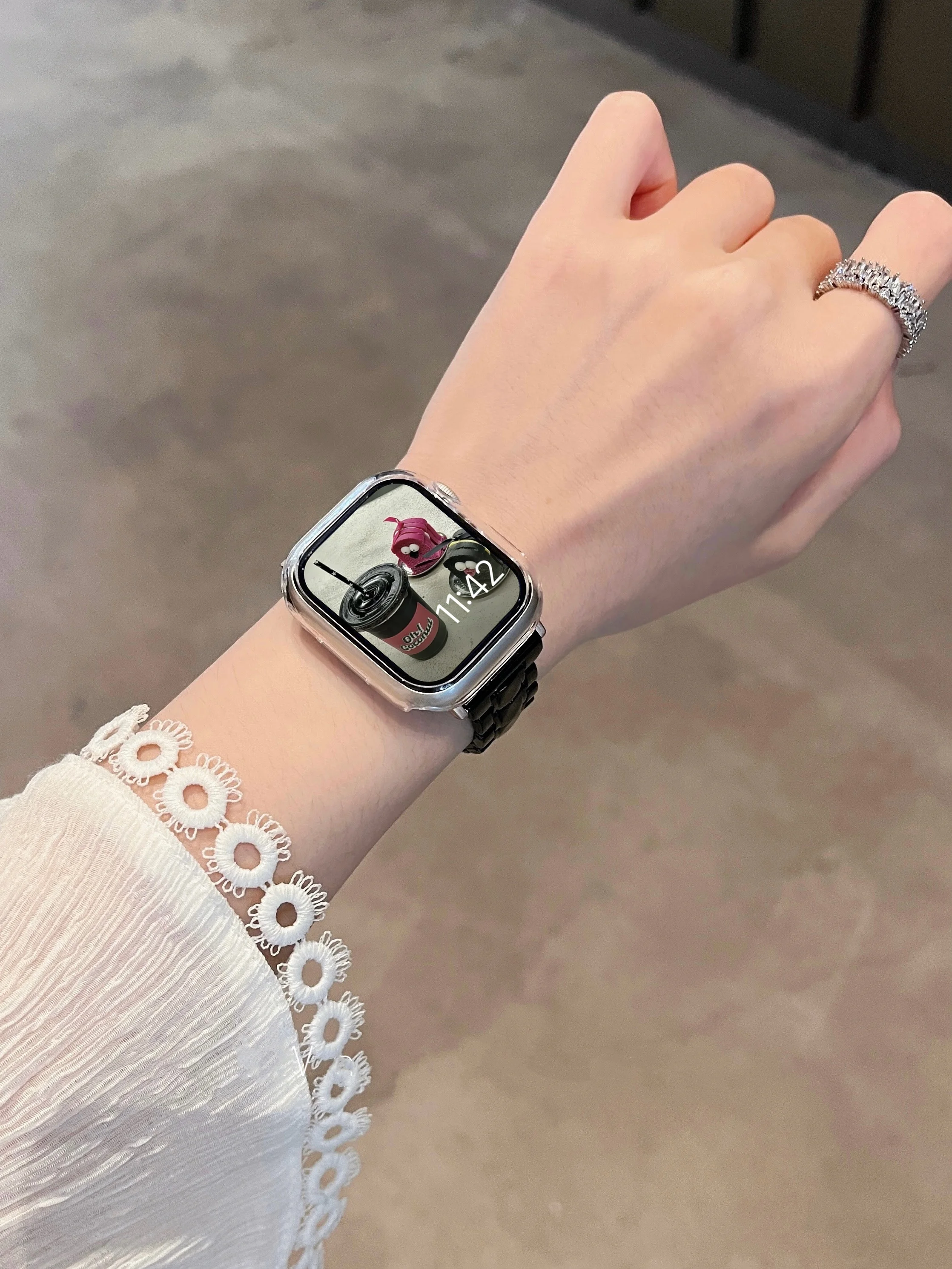 Transparentes Armband für Apple Watch 44mm 45 46 49 38 40 41 42mm Buntes Armband für iWatch Series 12 11 10 9 8 7 6 5 4 SE – Detail 38