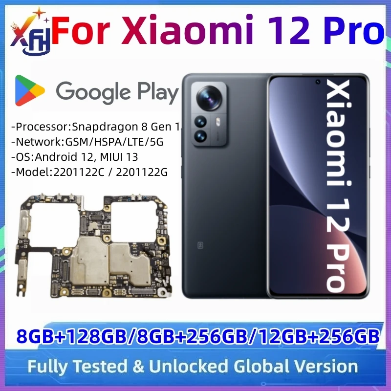 

Motherboard for Xiaomi 12 Pro 5G, Unlocked Circuits Mainboard, 128GB 256GB Global ROM, with Google Playstore Installed