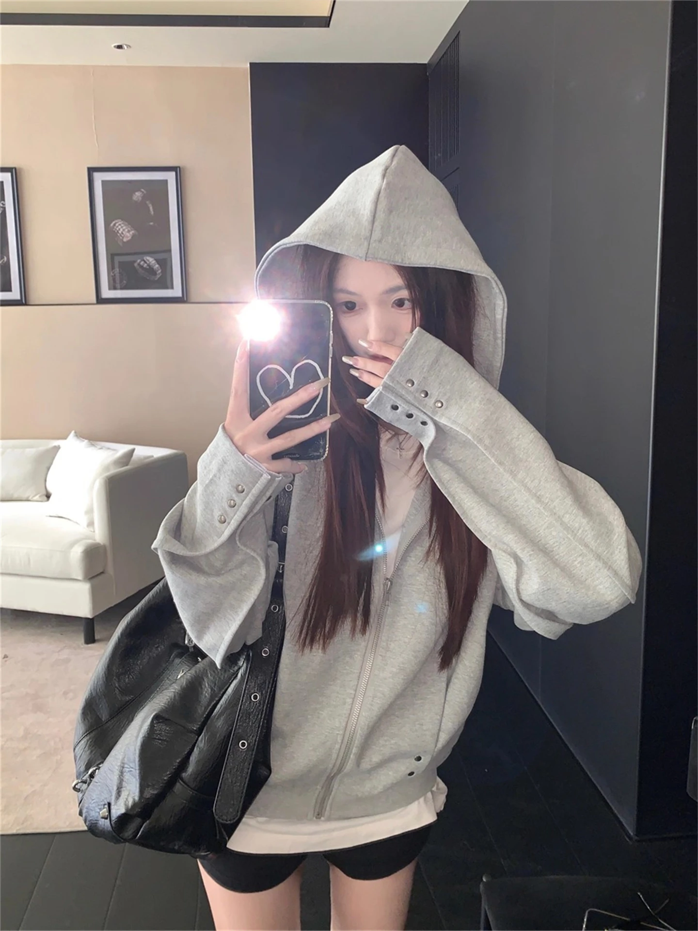 الرجعية الأمريكية حار فتاة تصميم تحسس برشام هوديي Jaet المرأة ربيع الخريف فضفاضة كسول عادية مفتوحة سترة أعلى #1