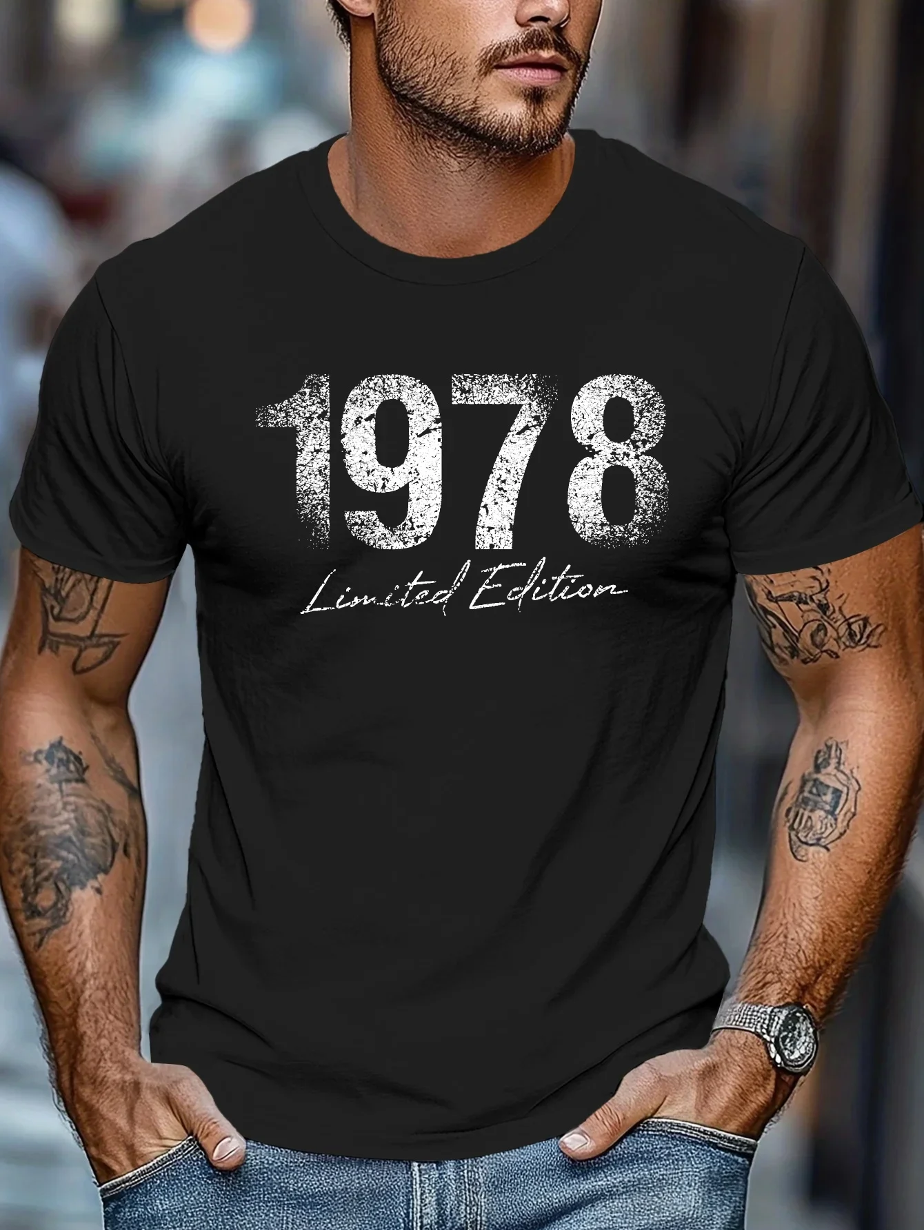 T-shirt décontracté à manches courtes et col rond pour homme, 100 % coton, édition limitée, imprimé rétro 1978, polyvalent, pour
