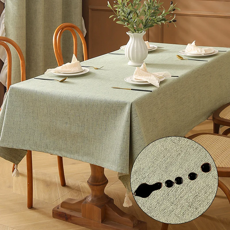 Simple Solid-Color Linen Tablecloth Waterproof and Oil-Resistant Thick Dining Table Cloth Decoration Rectangle Tablecloths