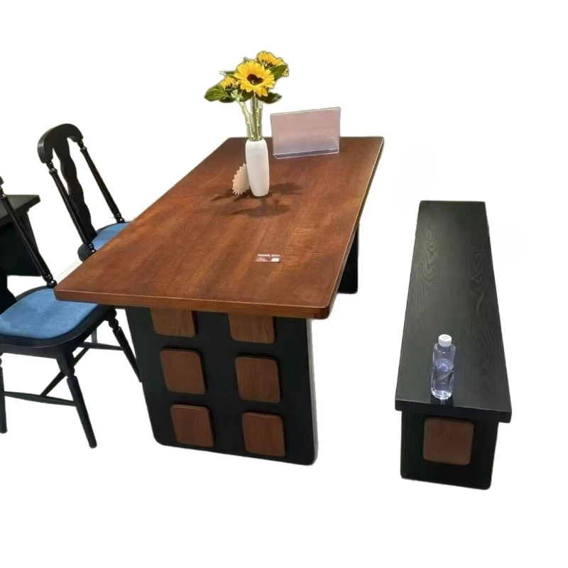 Chinese thickened antique style, dining table and chair combination, solid wood French dining table and chair