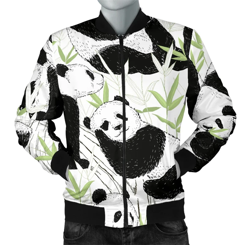 Cartoon Panda Graphic Jacket For Men Women Cute Animal 3D Printed Long Sleeves Coat Casual Loose Zipper Jackets Streetwear Tops