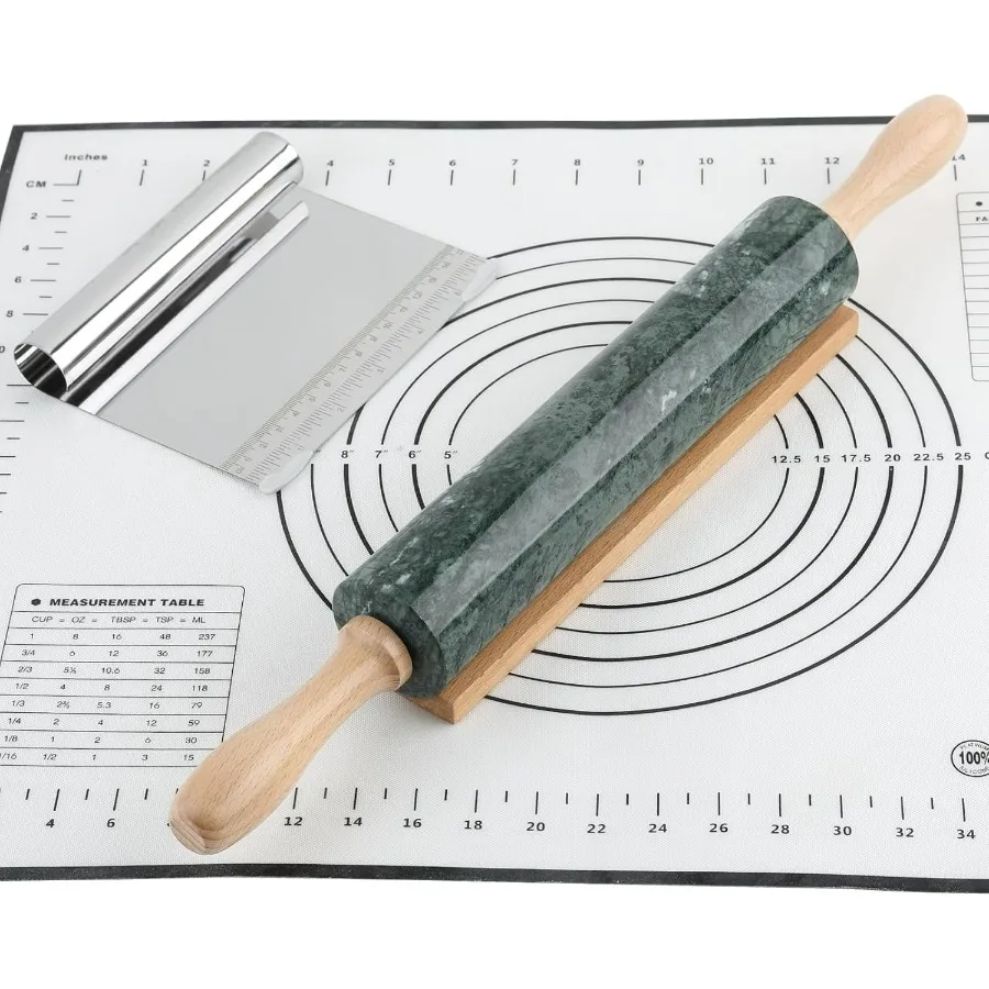 

Indian Natural Marble Rolling Pin, Non-Stick Polished Dough Roller, Pasta, Dumpling, Fondant, Pie Crust, Bread, Pizza Dough, Kit