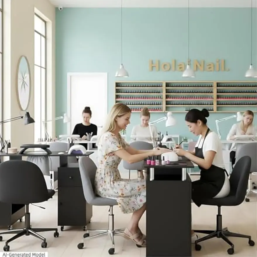 Manicure Nail Desk Tech Table Dust Collector Arm Rest Wheels Drawer Cabinet Beauty Salon Station Black