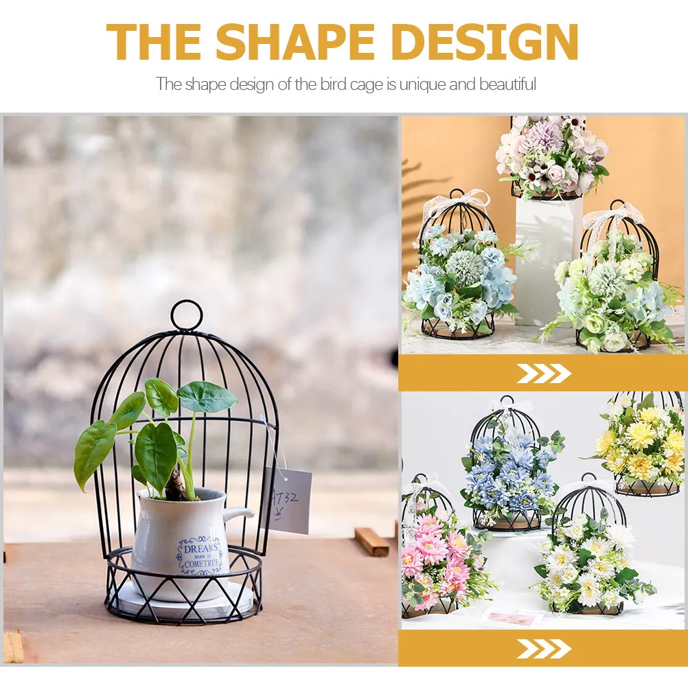Iron Metal Bird Cage Decoration Hanging Flower Holder Desktop Adornment Artificial Flower Holiday