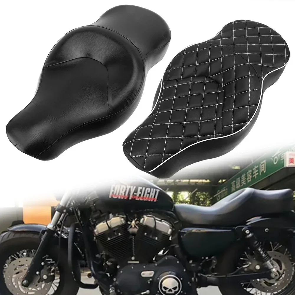 

Two-up Leather Seat Motorcycle Driver Passenger Seat Cushions Custom Thick For Harley Sportster XL Iron 883 1200 48 2004-2015