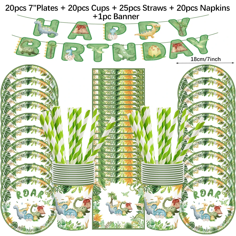Dinosaurier Einweggeschirr Set Dinosaurier Thema Geburtstag Party Dekoration Dinosaurier Pappteller Tasse Tischdecke Junge Party Supplie – Detail 3