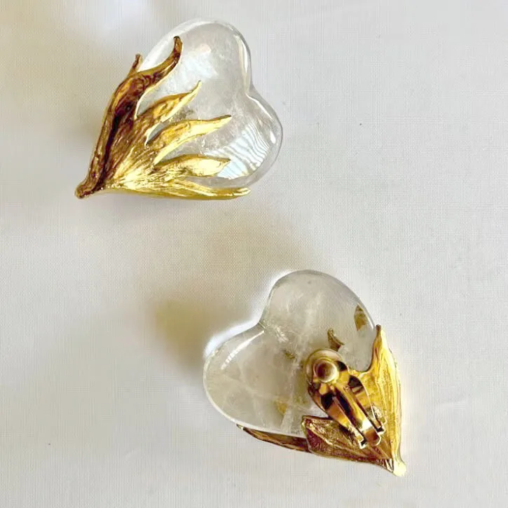 Vintage Chunky Clear Crystal Heart Stud Earrings For Women Jewelry Runway Party T Show Fancy Trendy Boho INS Japan Korea