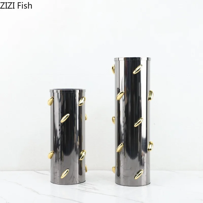 Simple Metal Vase Flower Arrangement Silver Decorative Vase Ornament Flower Vessel Dried Flower Vases Decoration Crafts